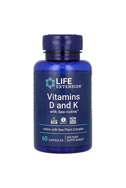 Life Extension Vitamin D and K with Sea-Iodine Vitamin K1-K2 Menaquinone 60 Caps