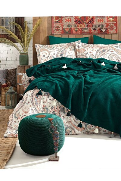 Boho Home 100% Cotton Double Duvet Cover Set with Tassel Blanket