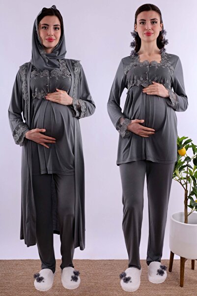 ByLohusa Effortt Smoked Hijab Long Robe Maternity Pajama Set