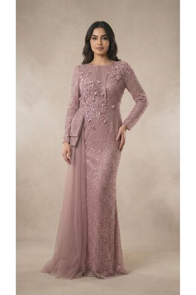 MİSS DİAMOND Tulle detailed sequin embroidered purple evening dress