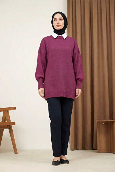 MODAQU Casual Balloon Sleeve Knit Sweater - Plum
