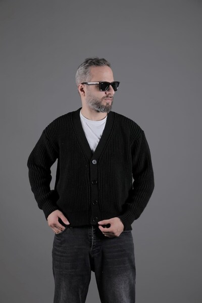 OHEPMODA Textured Oversized Men's Thick Cardigan