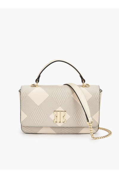 ELLE Monogram Print Satchel Bag with Chain Strap