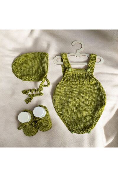 The Cloudish Shop Baby Hand-Knitted Overalls, Booties, Hat Set for Photo Shoo...