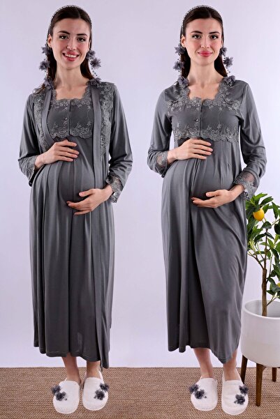 ByLohusa Effortt Smoked Maternity Nightgown Set with Dressing Gowns