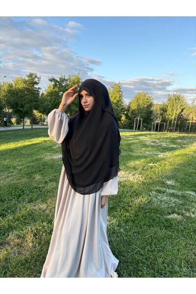 Fashion journey kadın siyah gölgeli şifon sufle hafif dökümlü tesettür üst