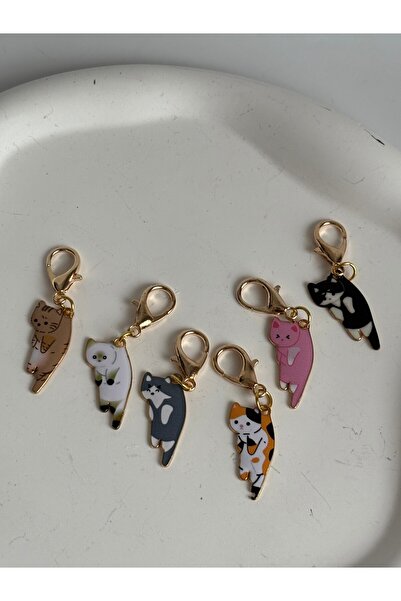 BHR AKSESUAR 6 bucăți de brelocuri colorate, mici, cu pisică inele (4,3 cm)