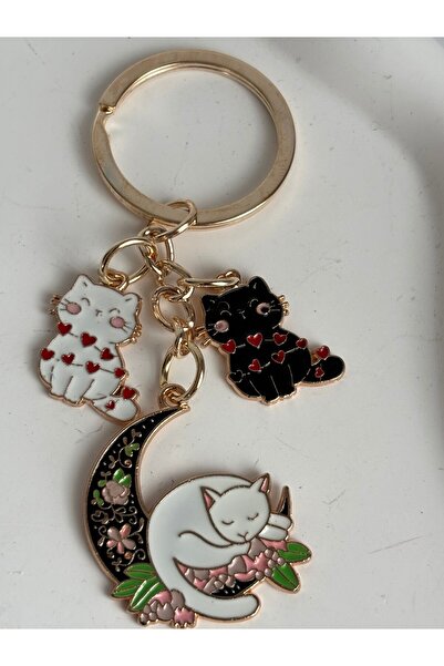 BHR AKSESUAR Lună de aur și set de pisică brelocuri (9 cm)