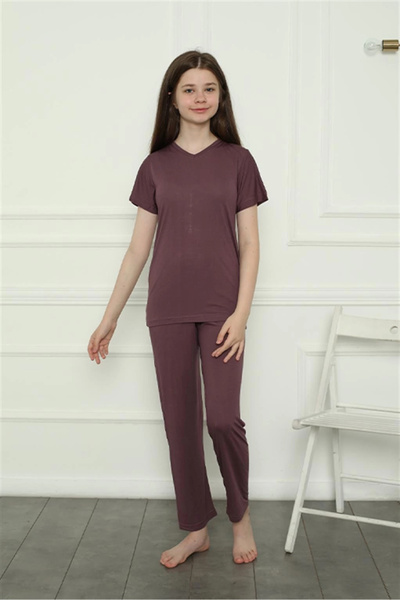 mtm My The Mall Girl's Combed Cotton Pajama Set Plum