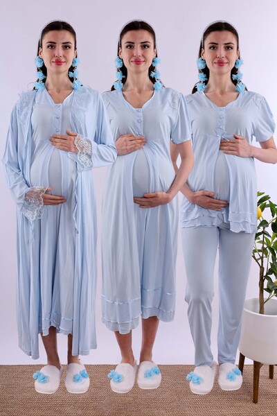ByLohusa Cotton Maternity and Breastfeeding Set 4 Pieces Effortt - Blue