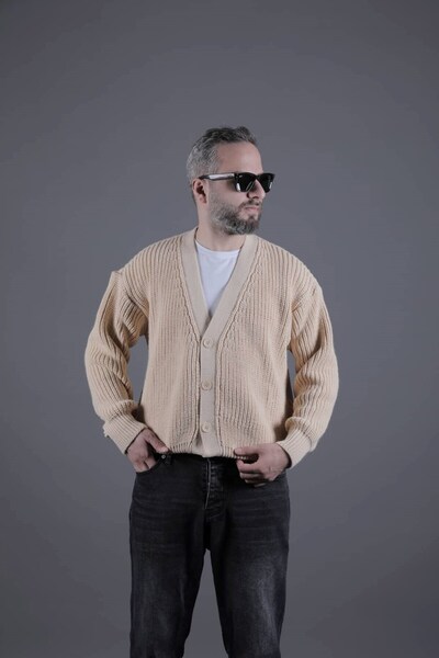 OHEPMODA Textured Oversized Men's Thick Cardigan