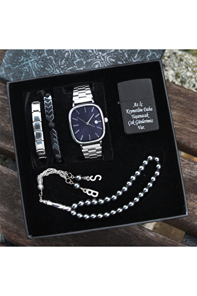 saat&istasyonu Sevgililer Günü Hediyesi Gümüş Çelik Kordon Erkek Kol Saati Seti