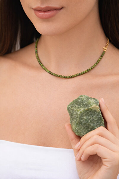 Cunda Doğal Taş Design Yeşim Taşı Kolye 4 mm. Şans Taşı