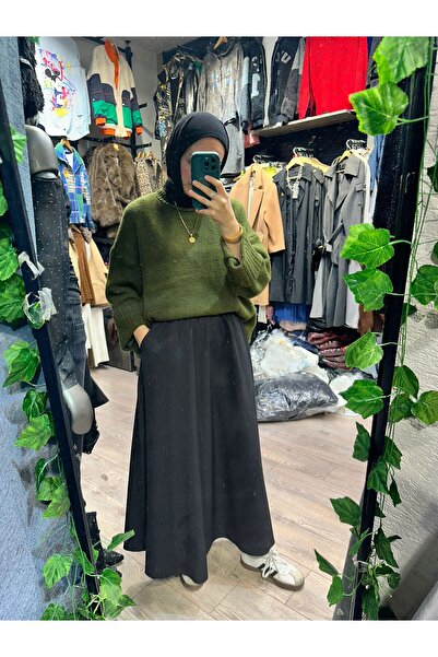 huhu Elastic Waist Long Pocket Straight Model Skirt