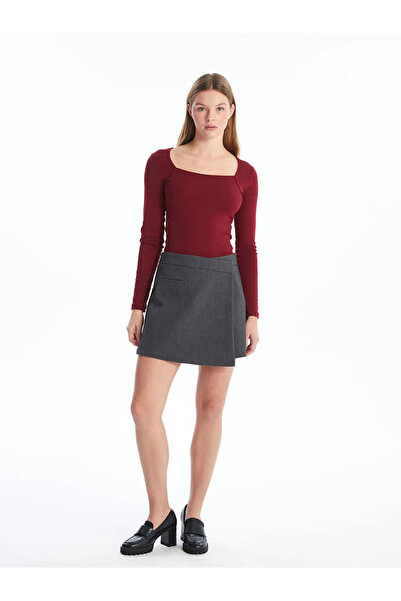 LC Waikiki LCW Vision Grey Дамска пола с цип в талията и прав крой