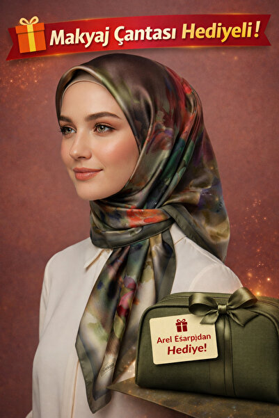 Picasso Silk-Look Khaki Green Crystal Scarf – Twill Stylish Design 90X90