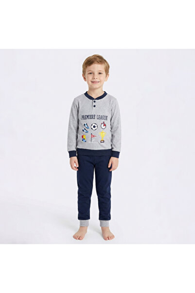 levanapajamas Boys' cotton pajama set – grey and navy with a sporty print