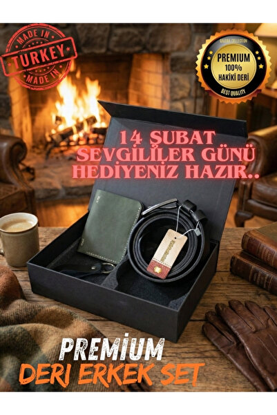 GALORA Genuine Leather Men's Gift Set - Wallet Belt Keychain High Quality (El...