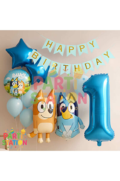 Parti Station Bluey ve Chilli Temalı 1 Yaş Folyo Balon Seti – Rakam Balonlu v...