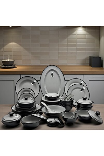 LANDREEN 57-piece melamine dinner set for 6 people, two colors, dishwasher sa...