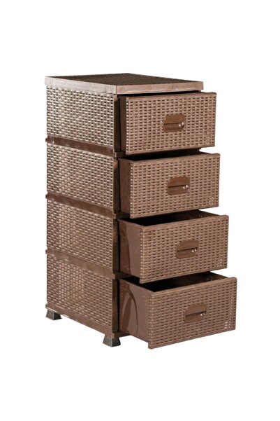 sterk PLASTIC STORAGE CABINET WITH 4 DRAWERS, RATTAN MODEL, 38 × 45 × 90 CM, ...