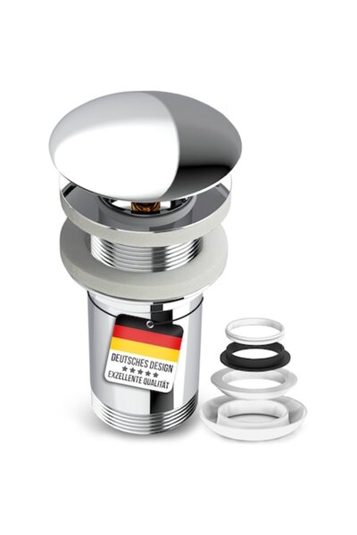 Sunrik Sink Drain Set, Pop-Up Function, Chrome Brass with Overflow