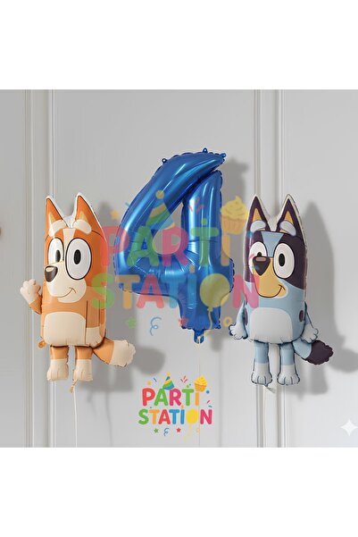Parti Station Bluey ve Chilli Konsept 4 Yaş Folyo Balon Seti – Rakam Balonlu ...