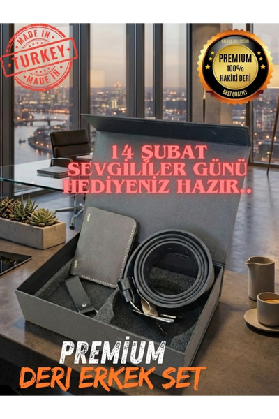 GALORA Genuine Leather Men's Gift Set - Wallet Belt Keychain High Quality (El...