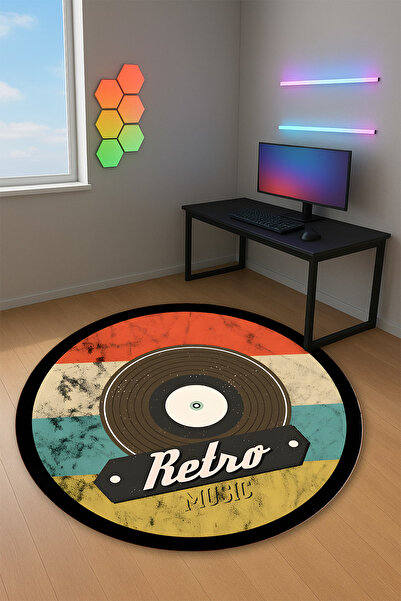 Reyhani Plak Retro Musıc Desenli Kaymaz Taban Makinede Yıkanabilir Banyo Gamı...