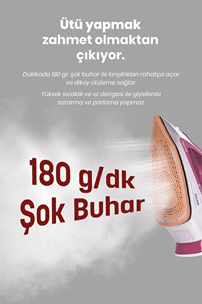 GOLDMASTER 2600 Watt Seramik Ağır Taban Teknolojisi Ile Kolay Kırışık Gideren 180 gr Şok Buharlı Ütü