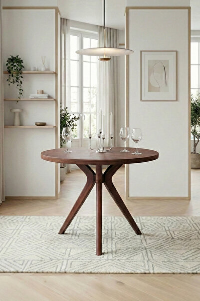 Woodenbend Arlen Yuvarlak Ceviz Rengi Masa 90 cm – Modern Ahşap Yemek Masası