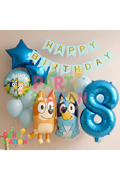 Parti Station Bluey ve Chilli Temalı 8 Yaş Folyo Balon Seti – Rakam Balonlu v...