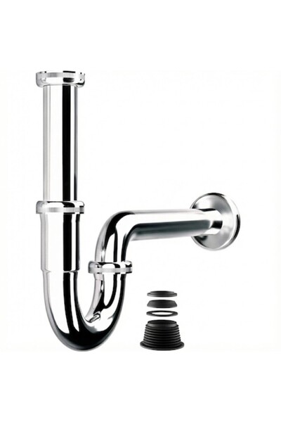 Sunrik Sink Trap, M. ROSENFELD HOME, chrome stainless steel, U shape, 1 1/4