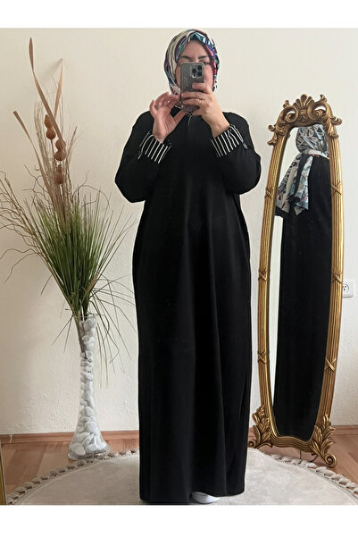 Tam boy manşetli penye elbise