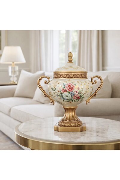 Vi Markets An elegant decorative lidded urn featuring a classic silhouette wi...