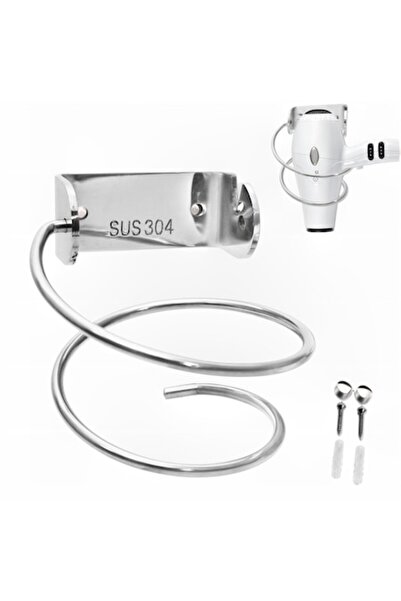 Sunrik Hair Dryer Stand, Stainless Steel, Spiral Design, Socket Slot, Silver