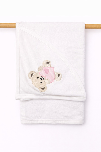 Cicix Baby Hooded bath towel set for children 90cm/75cm - Pink Bear