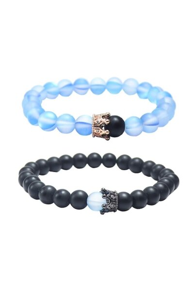 Cheerslife Set of 2 Couple Bracelets, King and Queen, Matte Black Agate 8mm, ...