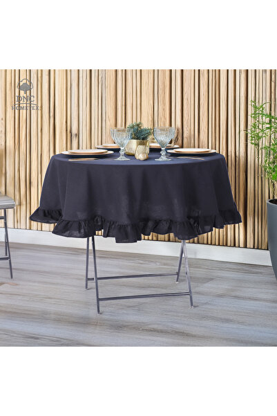 DNC home tekstil Premium Keten Siyah Fırfırlı Masa Örtüsü