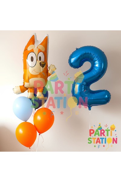Parti Station Bluey Chilli Temalı 2 Yaş Folyo Balon Seti – Rakam Balonlu Doğu...