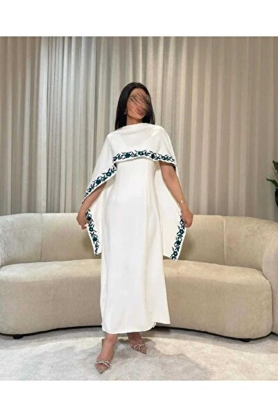 Masha ~ ناعم وانيق قطعتين بشال خارجي اللون ابيض مطرز كمبيوتر --مشاعل وجهة الا...