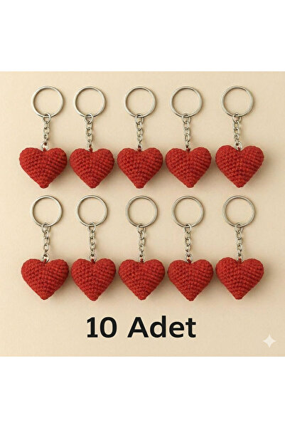 Velora Pinza 10 Pieces of Hand Knitted Red Heart Keychains
