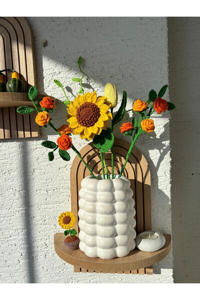 Luma desingss ÖRGÜ YAPAY SUNFLOWER BUKETİ - YAPAY ÇİÇEK - HEDİYELİK ÇİÇEK ( S...