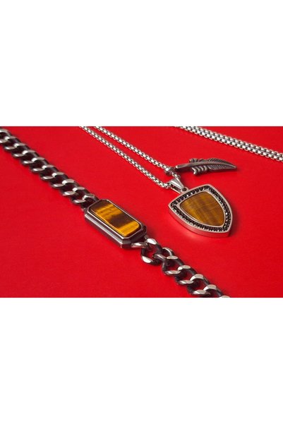 voyageaccessory Kaplangözü Taşlı Erkek Kolye & Bileklik Seti | Sevgiliye Özel Hediye