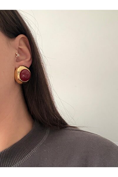 Charmist Women's Steel Gold Trin Burgundy Earrings