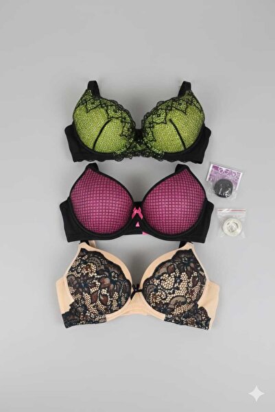 pae Colorful 3-Piece Economical and Advantageous Bras with Bra Pads and Under...