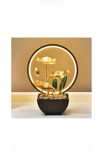 OEM Decorative Artesian Fountain with LED Ring Light & Gold Leaves Indoor Ø22...