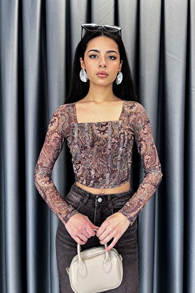 Noa&Noa Noa Noa Tül Kare Yaka Bluz - Kahve KAHVE