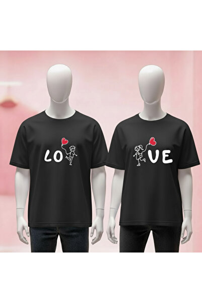Vordevia Dear Couple Combination Printed Crew Neck Wide Fit Unisex Tshirt