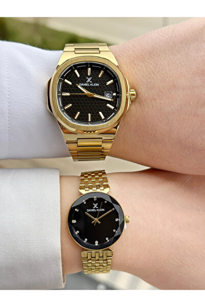 Daniel Klein Gold Renk Kadranı Siyah Sevgili Çift Kol Saati
